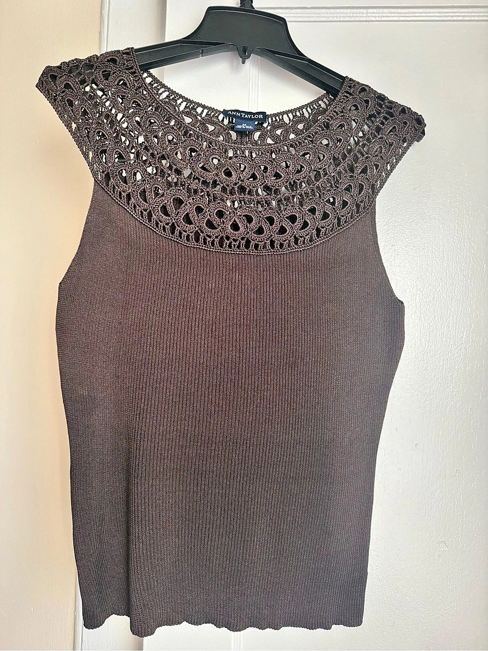 Ann Taylor Lace Yoke Tank Top in Brown Size Small Like New